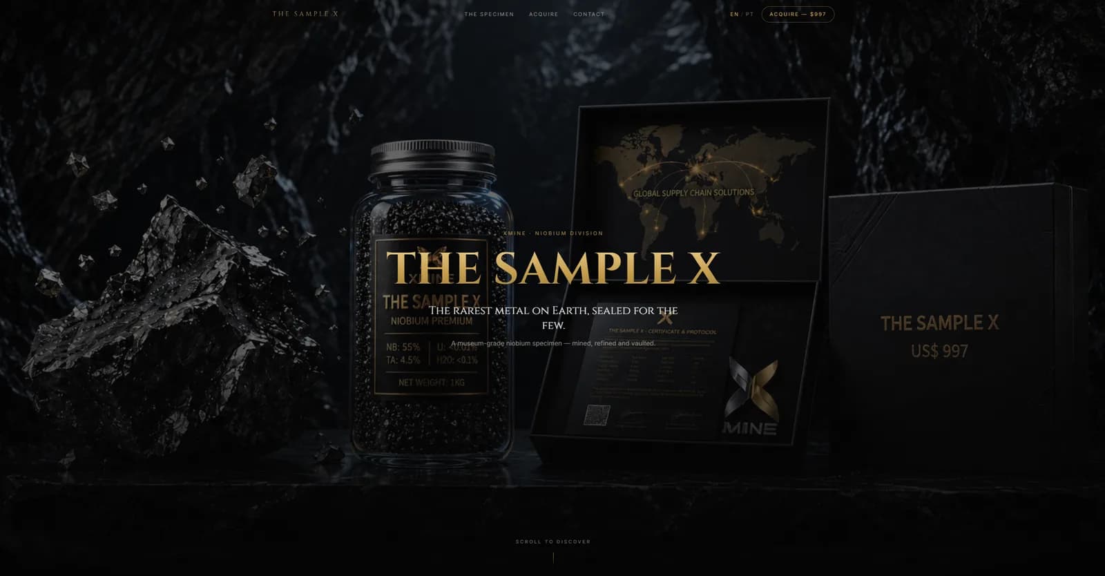 The Sample X — landing page scrollytelling de alto padrão